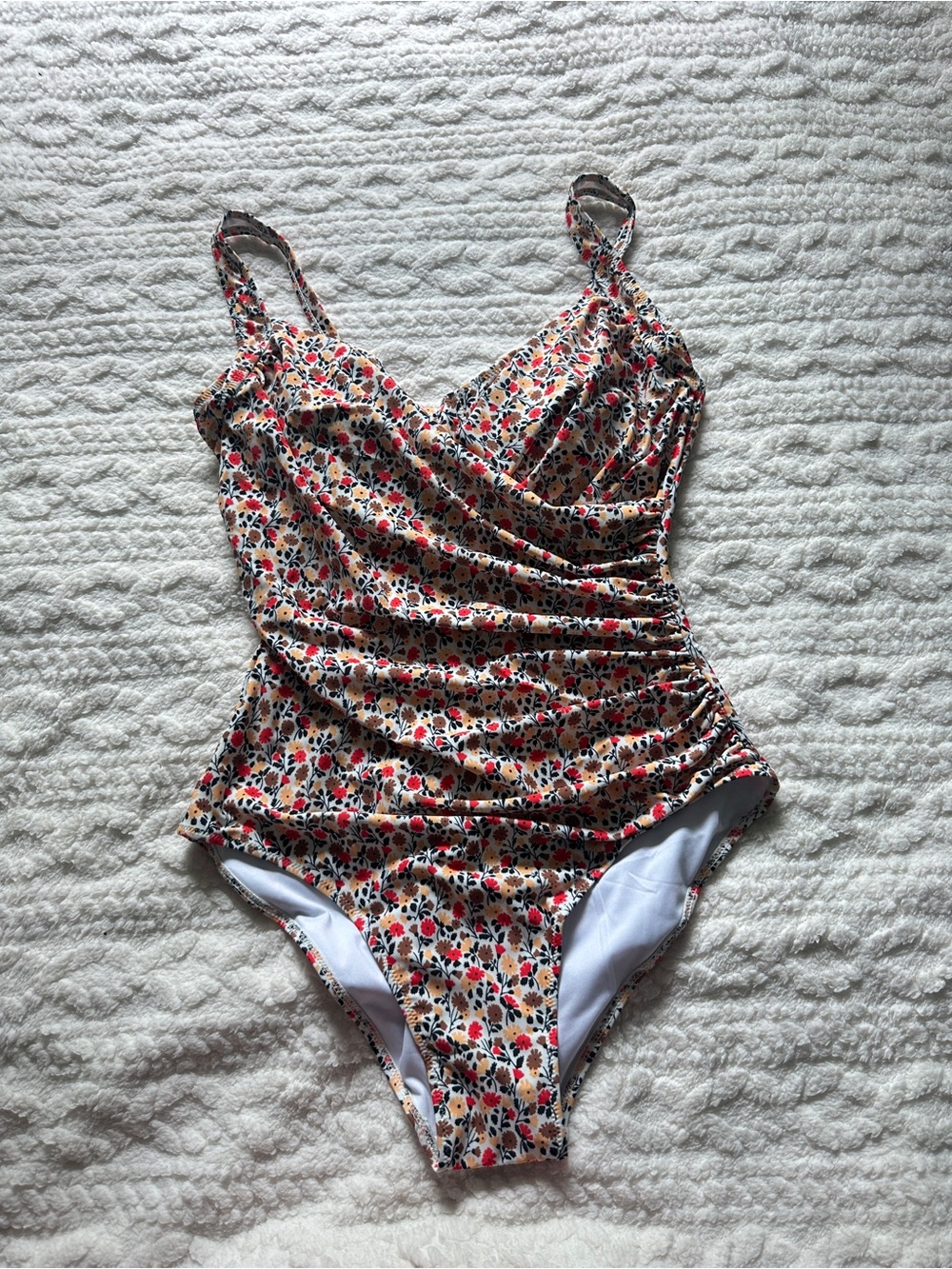Floral One-Piece Swimsuit with red and yellow Flowers